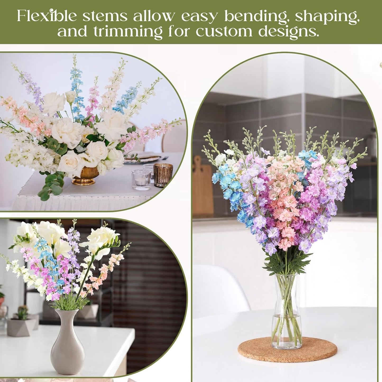 20 Pcs Delphinium Artificial Flowers - 33.5'' Long Stem Faux Flower Bulk - Fake Silk Delphinium Look Real Larkspur Flower for Wedding Home Tall Vase Table Decor(White)