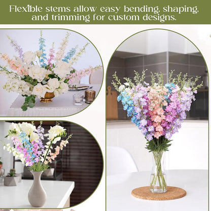 20 Pcs Delphinium Artificial Flowers - 33.5'' Long Stem Faux Flower Bulk - Fake Silk Delphinium Look Real Larkspur Flower for Wedding Home Tall Vase Table Decor(White)