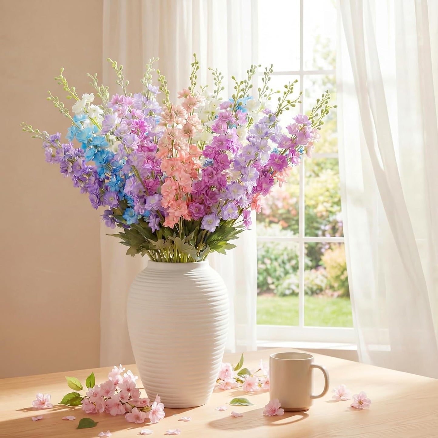20 Pcs Delphinium Artificial Flowers - 33.5'' Long Stem Faux Flower Bulk - Fake Silk Delphinium Look Real Larkspur Flower for Wedding Home Tall Vase Table Decor(White)