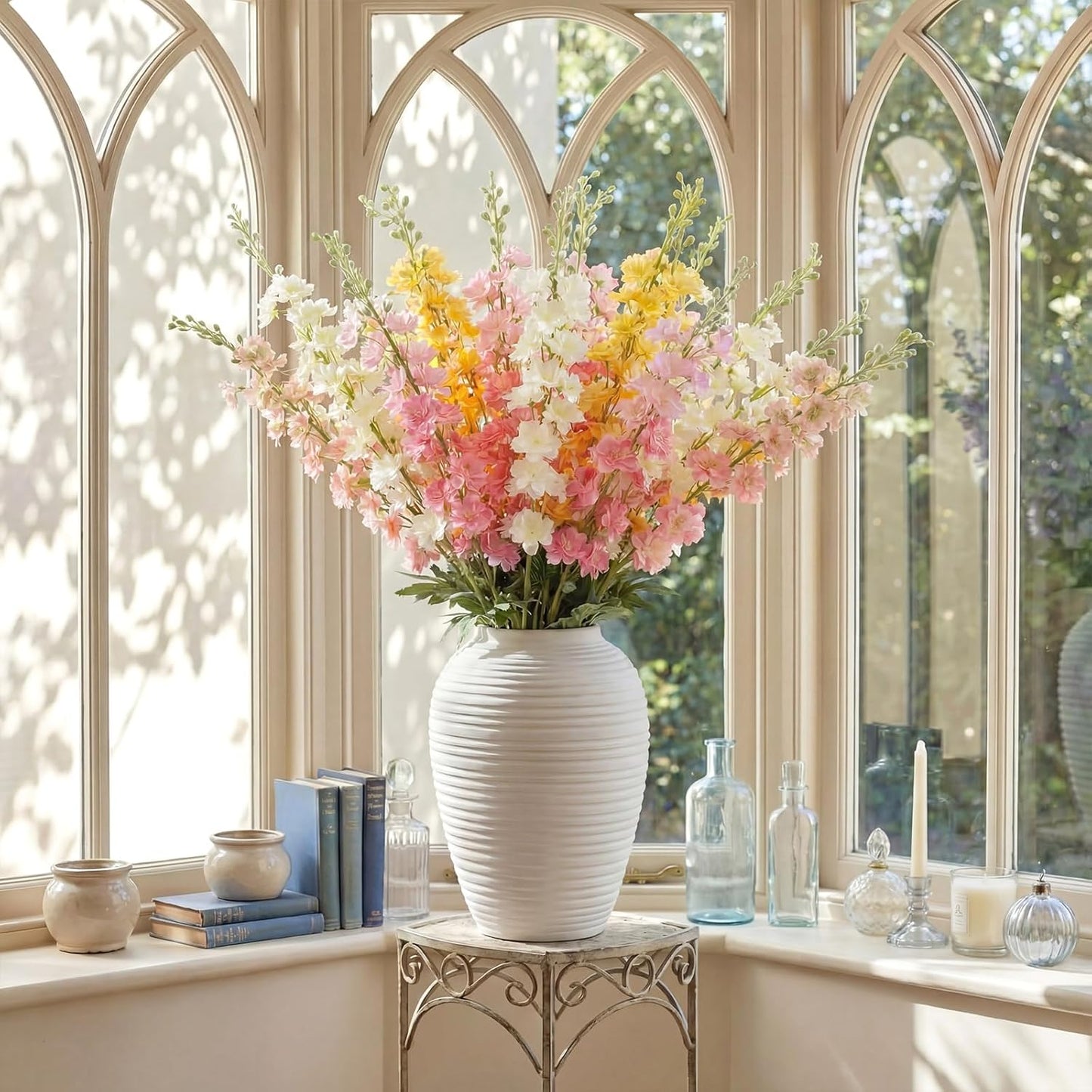 20 Pcs Delphinium Artificial Flowers - 33.5'' Long Stem Faux Flower Bulk - Fake Silk Delphinium Look Real Larkspur Flower for Wedding Home Tall Vase Table Decor(White)