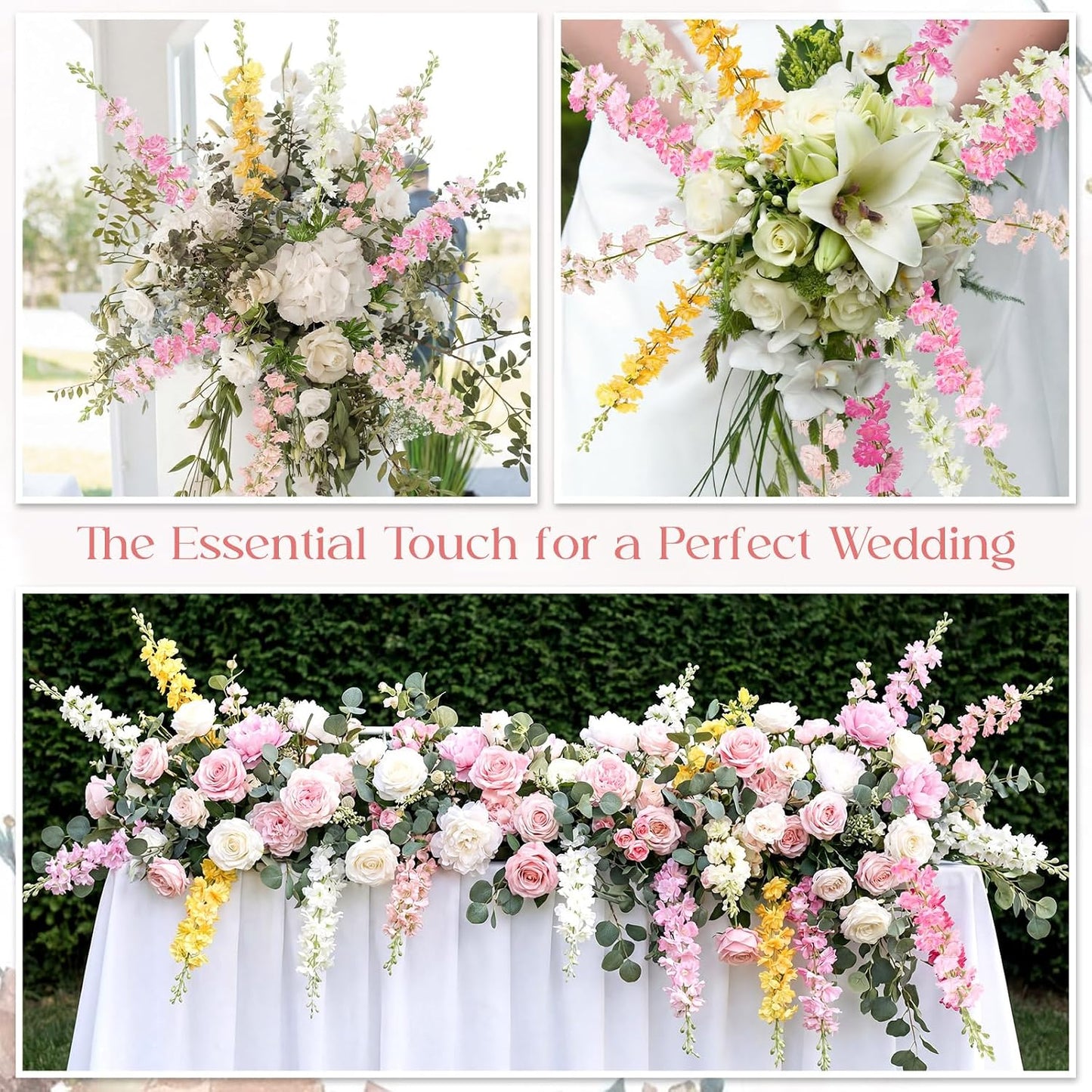 20 Pcs Delphinium Artificial Flowers - 33.5'' Long Stem Faux Flower Bulk - Fake Silk Delphinium Look Real Larkspur Flower for Wedding Home Tall Vase Table Decor(White)