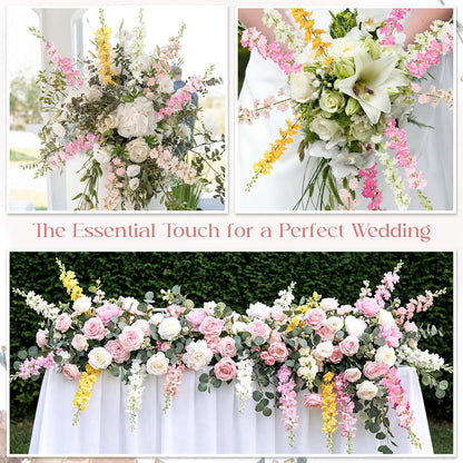 20 Pcs Delphinium Artificial Flowers - 33.5'' Long Stem Faux Flower Bulk - Fake Silk Delphinium Look Real Larkspur Flower for Wedding Home Tall Vase Table Decor(White)