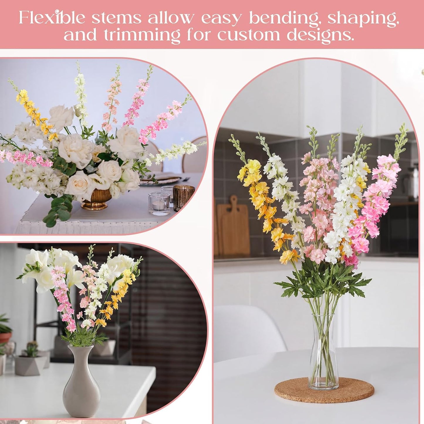 20 Pcs Delphinium Artificial Flowers - 33.5'' Long Stem Faux Flower Bulk - Fake Silk Delphinium Look Real Larkspur Flower for Wedding Home Tall Vase Table Decor(White)