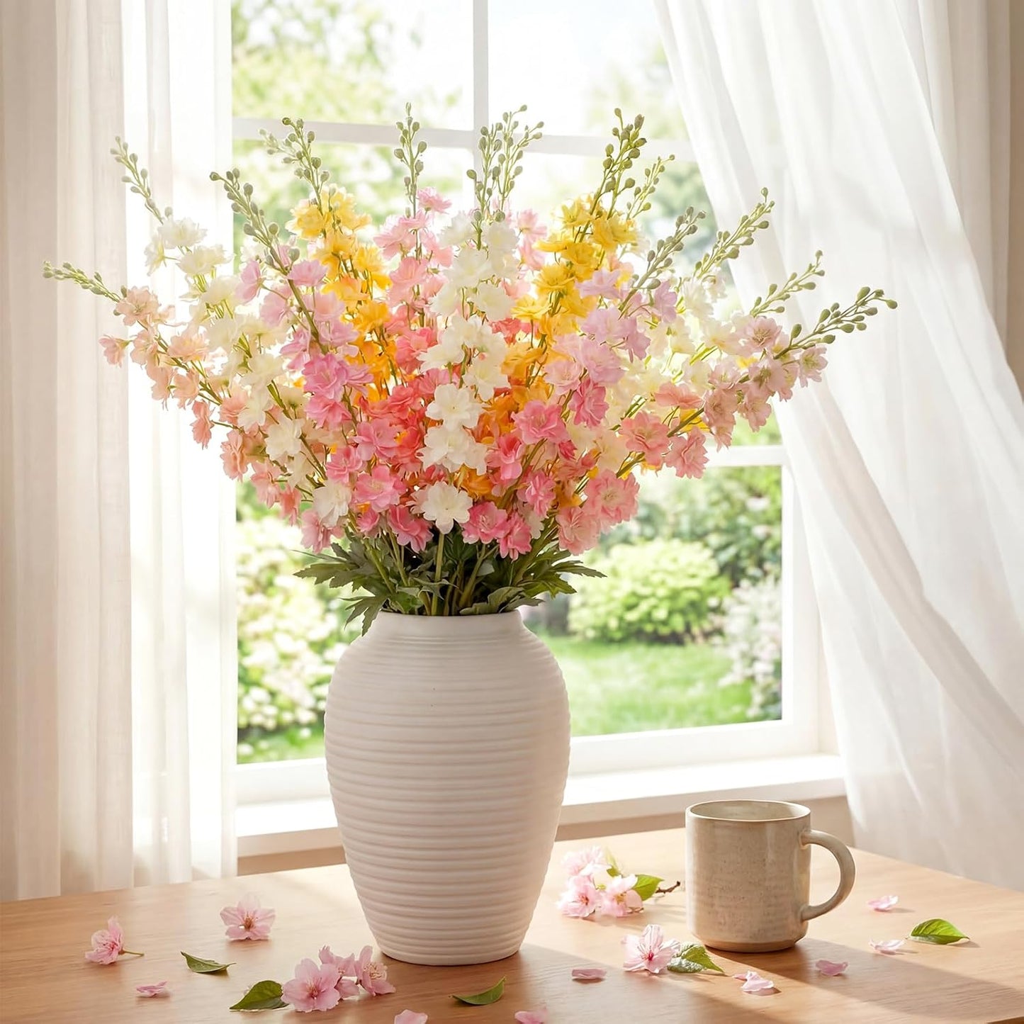 20 Pcs Delphinium Artificial Flowers - 33.5'' Long Stem Faux Flower Bulk - Fake Silk Delphinium Look Real Larkspur Flower for Wedding Home Tall Vase Table Decor(White)