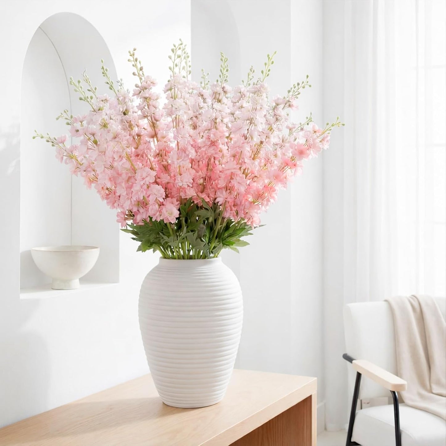 20 Pcs Delphinium Artificial Flowers - 33.5'' Long Stem Faux Flower Bulk - Fake Silk Delphinium Look Real Larkspur Flower for Wedding Home Tall Vase Table Decor(White)