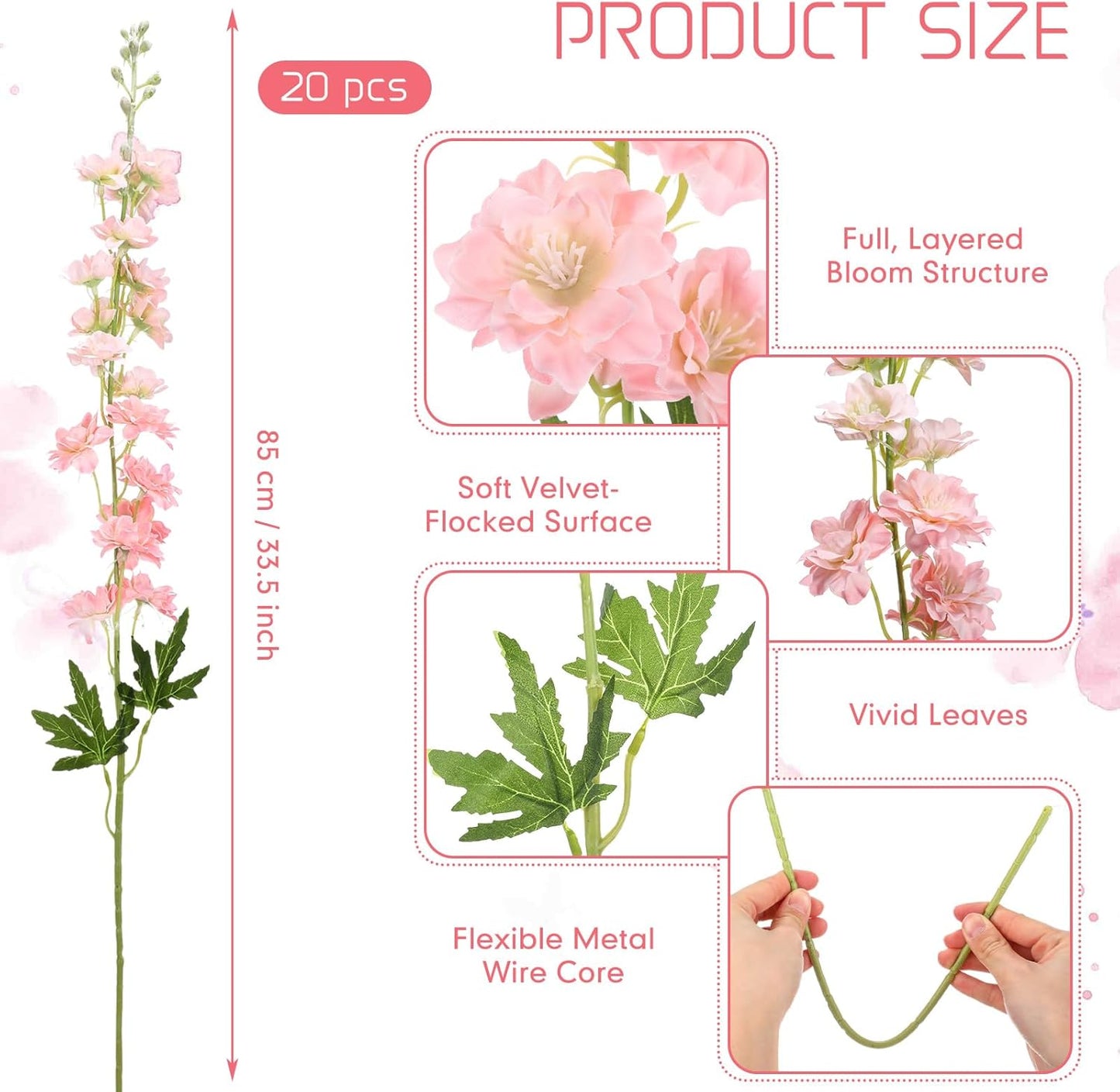 20 Pcs Delphinium Artificial Flowers - 33.5'' Long Stem Faux Flower Bulk - Fake Silk Delphinium Look Real Larkspur Flower for Wedding Home Tall Vase Table Decor(White)