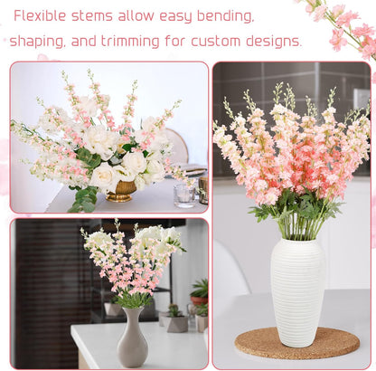 20 Pcs Delphinium Artificial Flowers - 33.5'' Long Stem Faux Flower Bulk - Fake Silk Delphinium Look Real Larkspur Flower for Wedding Home Tall Vase Table Decor(White)
