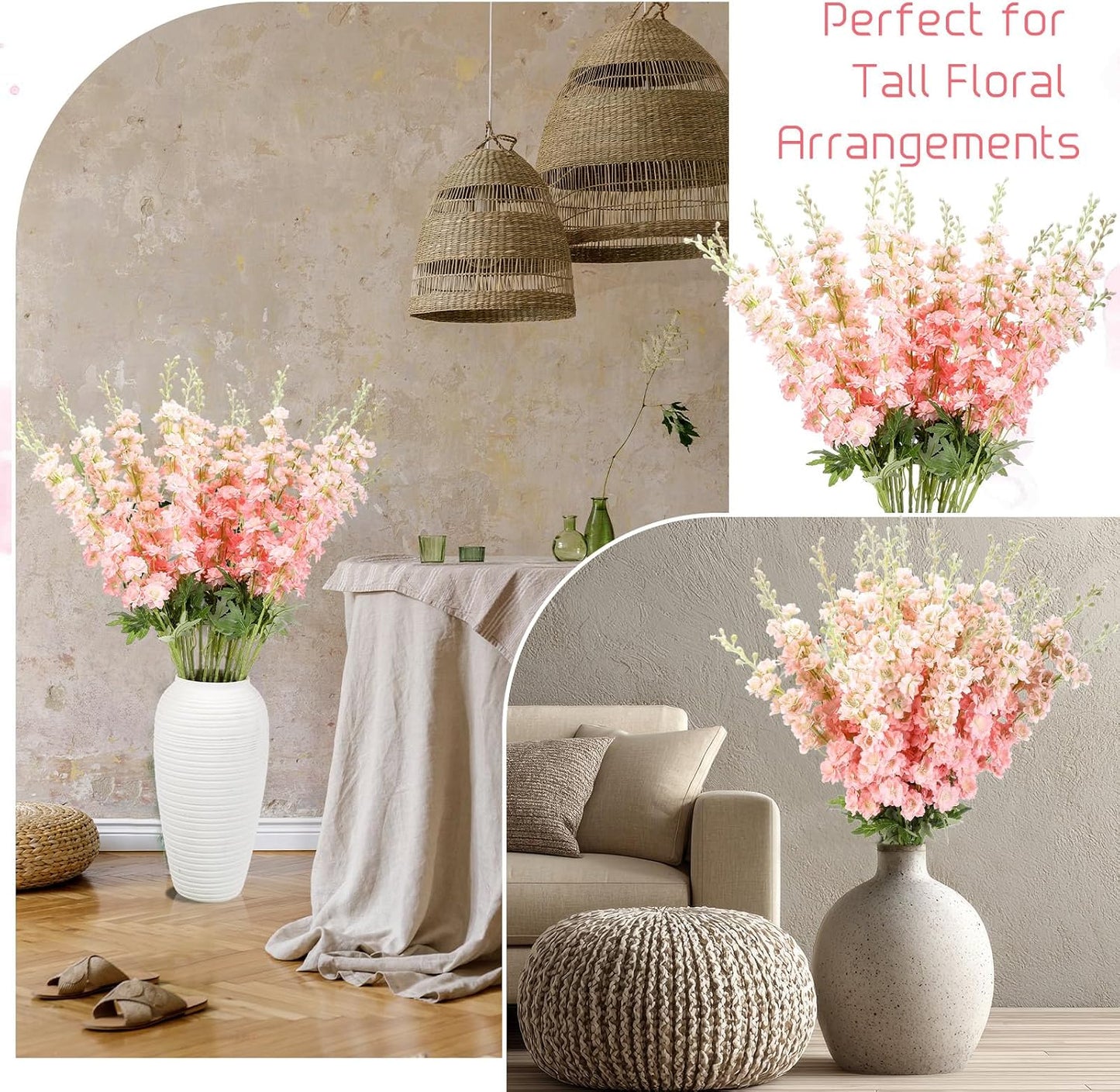 20 Pcs Delphinium Artificial Flowers - 33.5'' Long Stem Faux Flower Bulk - Fake Silk Delphinium Look Real Larkspur Flower for Wedding Home Tall Vase Table Decor(White)