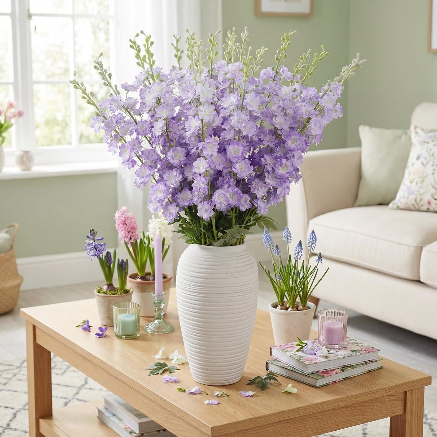 20 Pcs Delphinium Artificial Flowers - 33.5'' Long Stem Faux Flower Bulk - Fake Silk Delphinium Look Real Larkspur Flower for Wedding Home Tall Vase Table Decor(White)