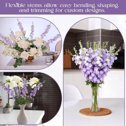 20 Pcs Delphinium Artificial Flowers - 33.5'' Long Stem Faux Flower Bulk - Fake Silk Delphinium Look Real Larkspur Flower for Wedding Home Tall Vase Table Decor(White)