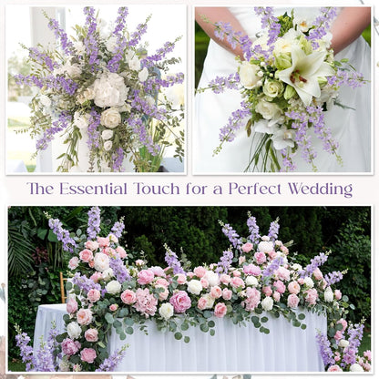 20 Pcs Delphinium Artificial Flowers - 33.5'' Long Stem Faux Flower Bulk - Fake Silk Delphinium Look Real Larkspur Flower for Wedding Home Tall Vase Table Decor(White)