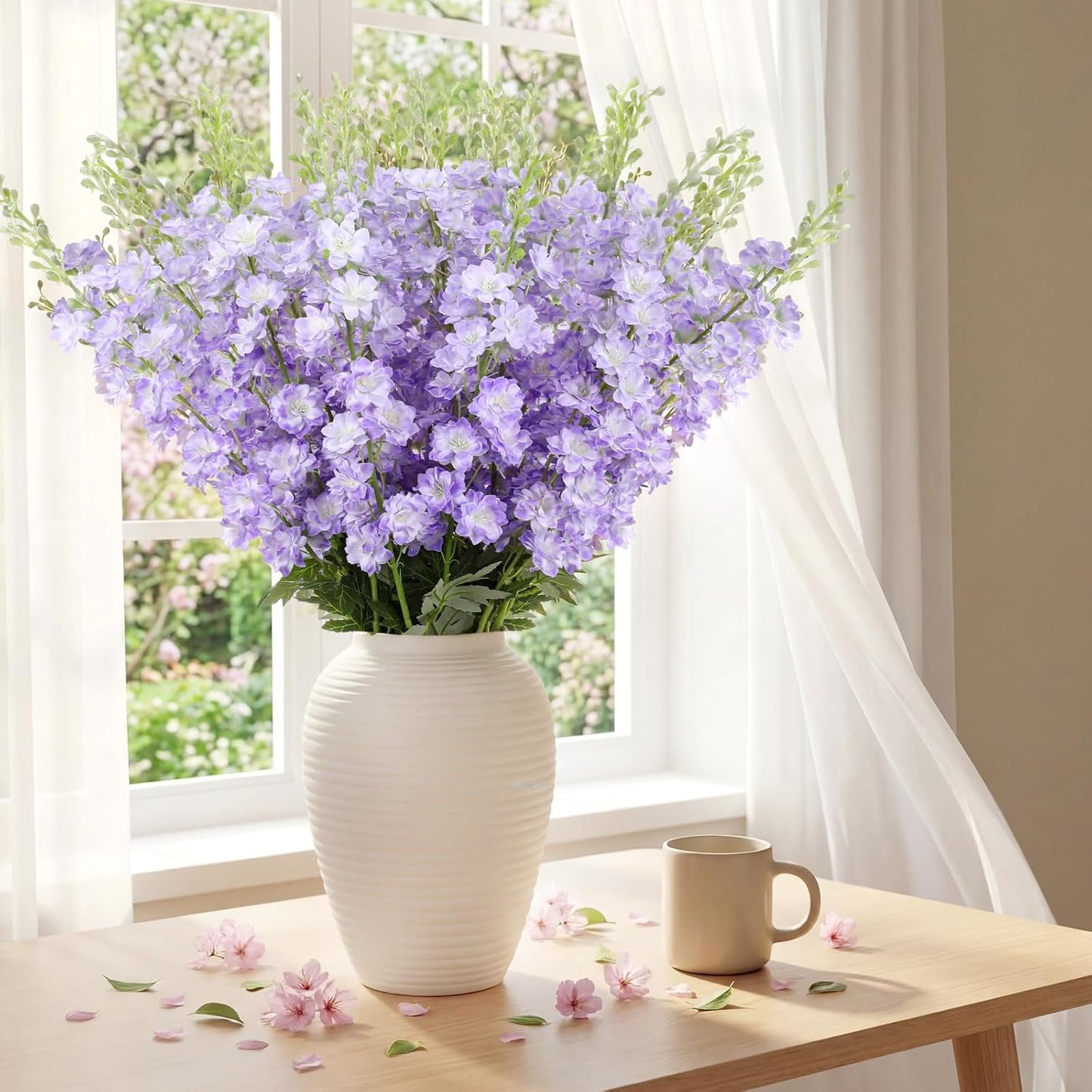 20 Pcs Delphinium Artificial Flowers - 33.5'' Long Stem Faux Flower Bulk - Fake Silk Delphinium Look Real Larkspur Flower for Wedding Home Tall Vase Table Decor(White)