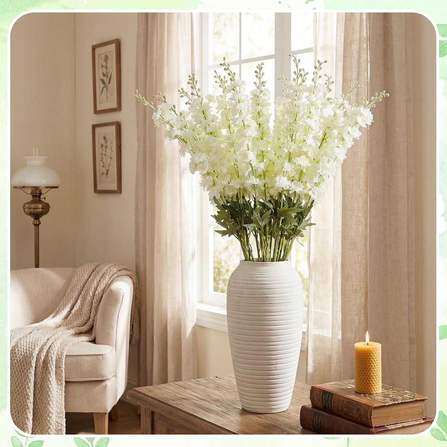 20 Pcs Delphinium Artificial Flowers - 33.5'' Long Stem Faux Flower Bulk - Fake Silk Delphinium Look Real Larkspur Flower for Wedding Home Tall Vase Table Decor(White)