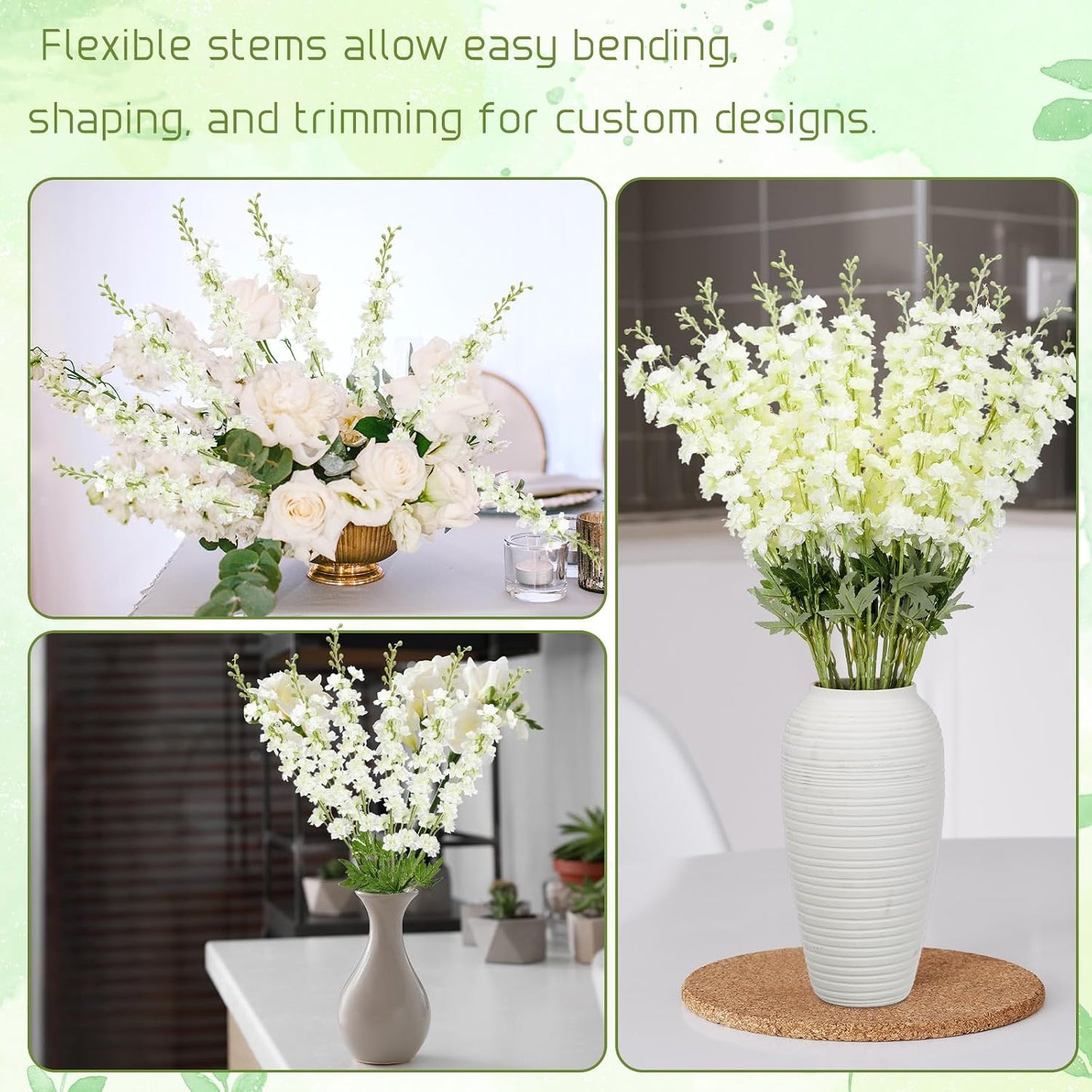 20 Pcs Delphinium Artificial Flowers - 33.5'' Long Stem Faux Flower Bulk - Fake Silk Delphinium Look Real Larkspur Flower for Wedding Home Tall Vase Table Decor(White)