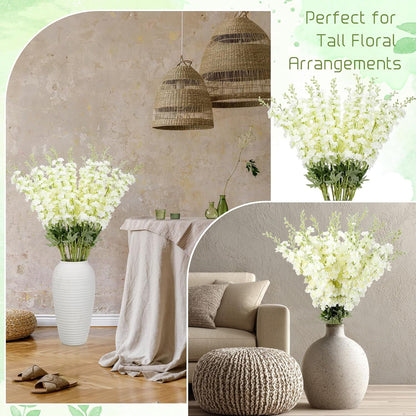 20 Pcs Delphinium Artificial Flowers - 33.5'' Long Stem Faux Flower Bulk - Fake Silk Delphinium Look Real Larkspur Flower for Wedding Home Tall Vase Table Decor(White)