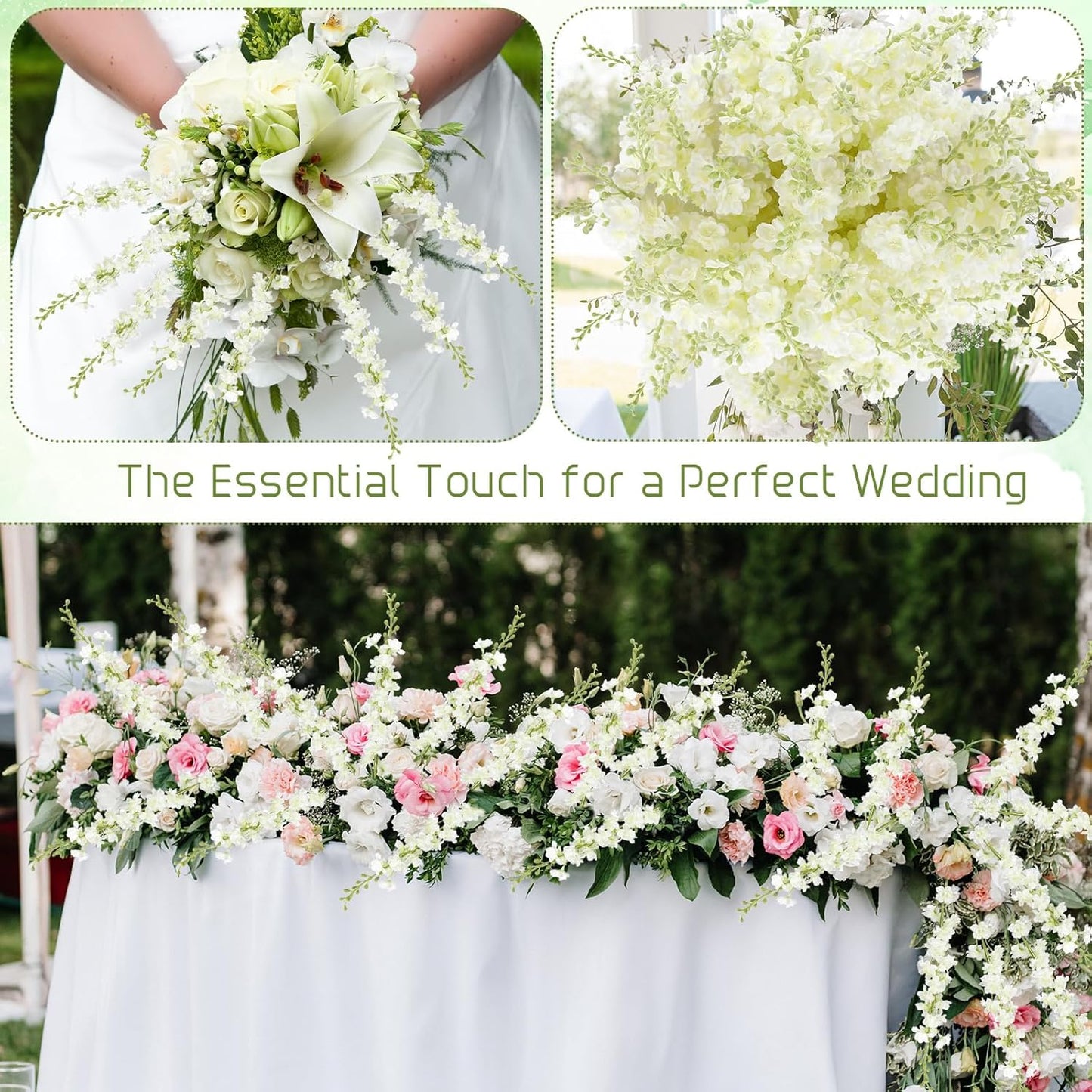 20 Pcs Delphinium Artificial Flowers - 33.5'' Long Stem Faux Flower Bulk - Fake Silk Delphinium Look Real Larkspur Flower for Wedding Home Tall Vase Table Decor(White)