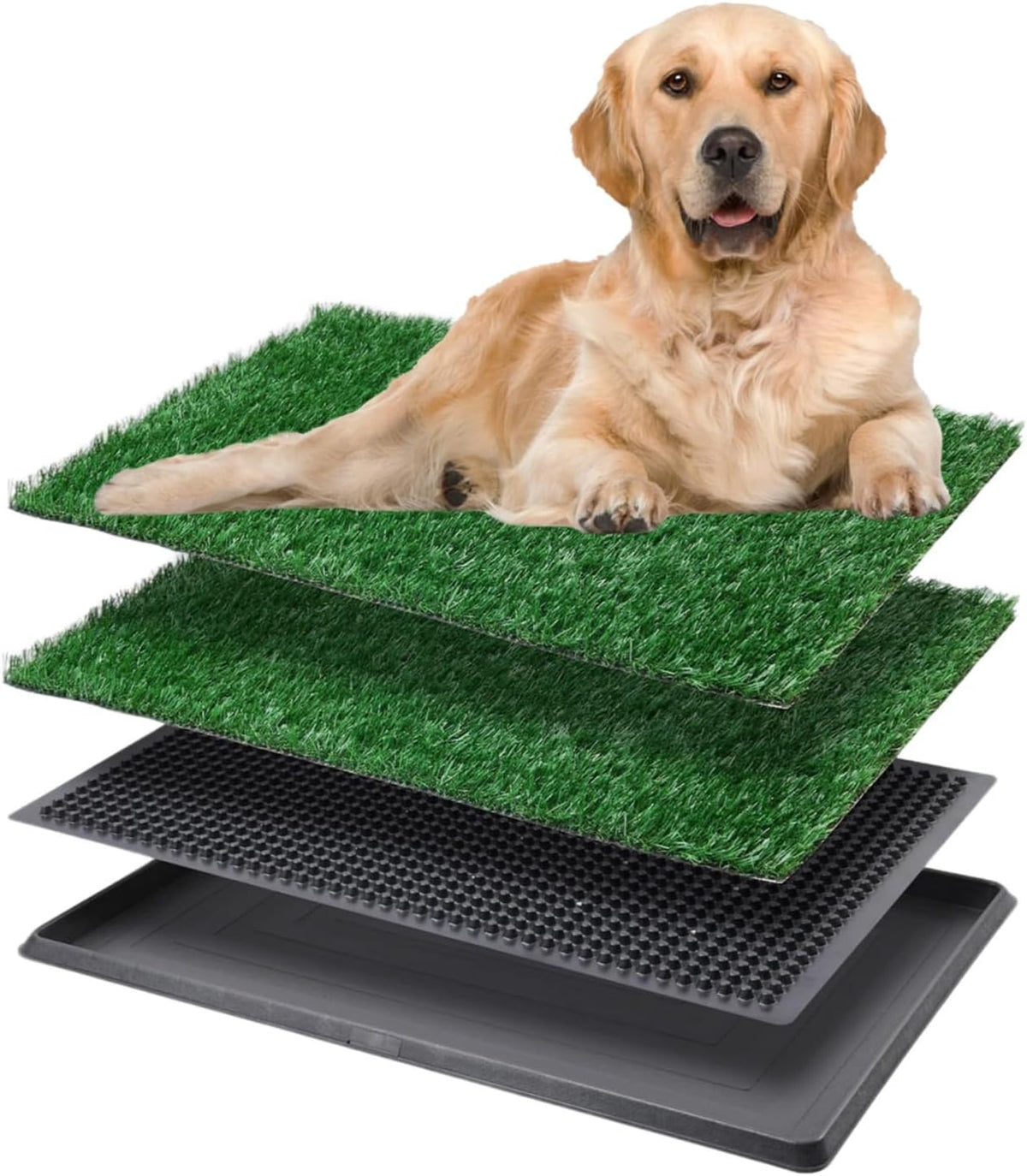 Artificial Grass Dog Pee Pad with Tray, Reusable 3-Layer Pet Potty Training Mat for Indoor & Outdoor Use, Washable Puppy Pad for Small and Medium Dogs (30 Inch x 20 Inch)