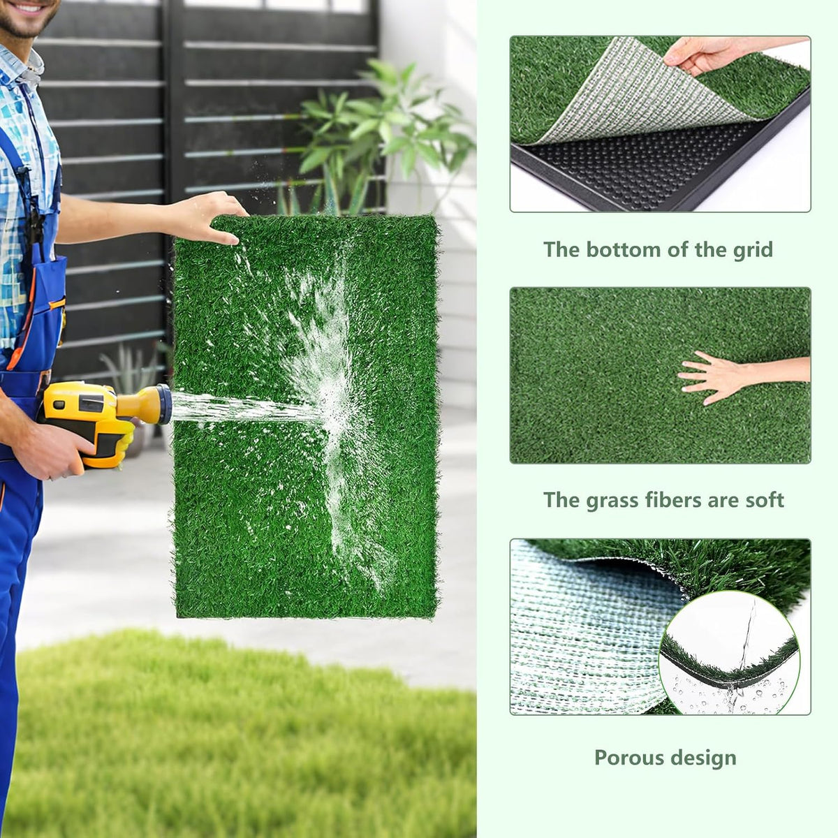 Artificial Grass Dog Pee Pad with Tray, Reusable 3-Layer Pet Potty Training Mat for Indoor & Outdoor Use, Washable Puppy Pad for Small and Medium Dogs (30 Inch x 20 Inch)