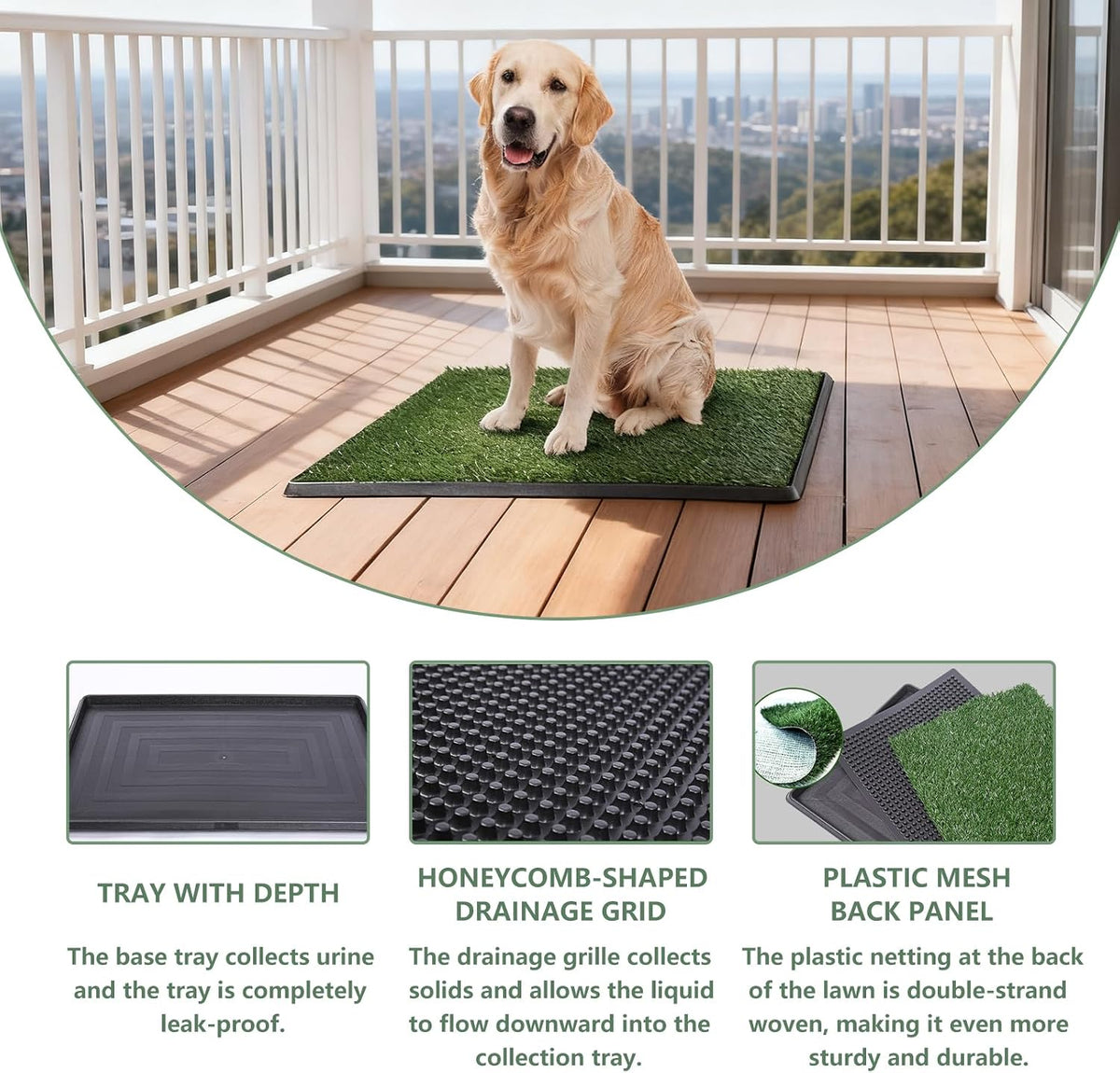 Artificial Grass Dog Pee Pad with Tray, Reusable 3-Layer Pet Potty Training Mat for Indoor & Outdoor Use, Washable Puppy Pad for Small and Medium Dogs (30 Inch x 20 Inch)