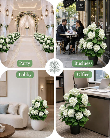 30" Artificial Hydrangea Trees, Set of 2 Faux Hydrangea Flowers Bush | UV Resistant Potted Fake Plants, White Blooming for Indoor Outdoor Patio, Porch, Living Room, Entryway, Office, Wedding Decor