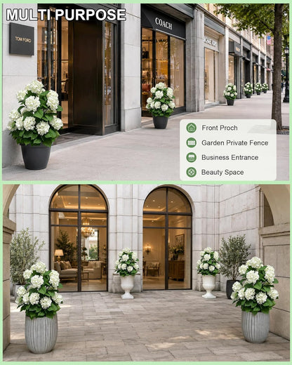 30" Artificial Hydrangea Trees, Set of 2 Faux Hydrangea Flowers Bush | UV Resistant Potted Fake Plants, White Blooming for Indoor Outdoor Patio, Porch, Living Room, Entryway, Office, Wedding Decor