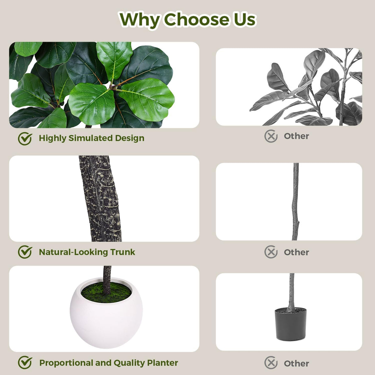 6ft Artificial Fiddle Leaf Tree Faux Plant Fake Ficus Lyrata Silk Trees