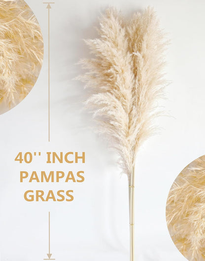 40" inch 10 Stems Natural Pampas Grass Decor Tall, pompas Grass, Tall Pampas Grass for Wedding, Party, Farmhouse, Boho Home Decor