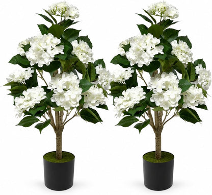 Artificial Camellia Tree 2 Pack 42" Faux Camellia Plant in Pot with 32 Blooming Flowers Fake Flower Tree Greenery Potted Plant for Indoor Outdoor Office Home Porch Decor White