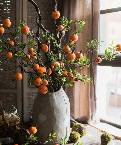 Rustic Reach Artificial Pomegranate Fruit Fake Plant Branches | Indoor Fall Decor | Pomegranate Stem Fake Tree | Home Office Table Decorative Accent - 36" Tall (1 Stem)