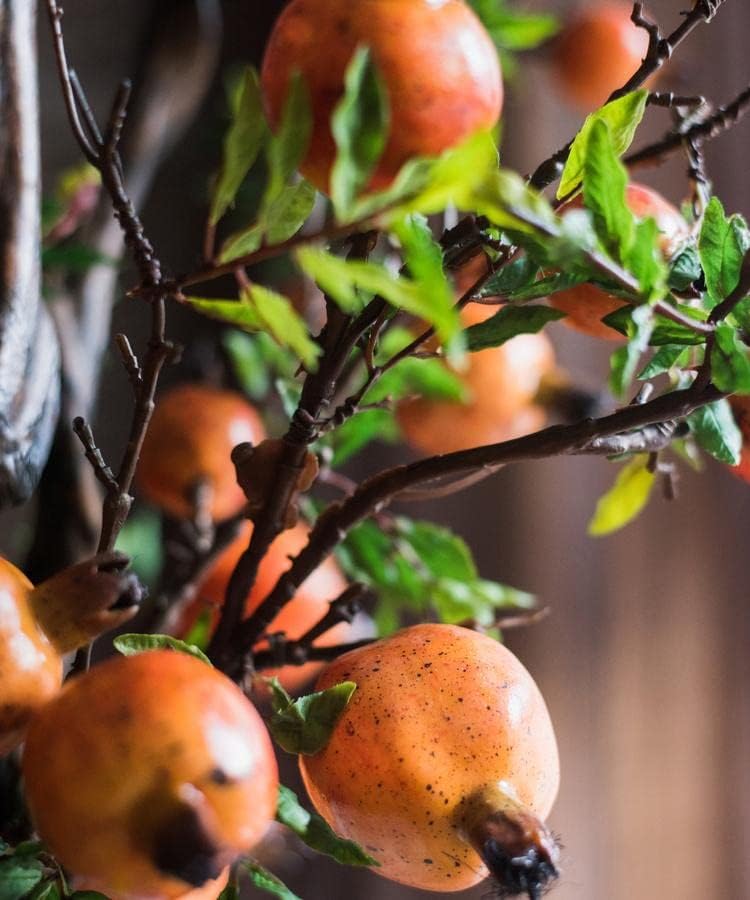 Rustic Reach Artificial Pomegranate Fruit Fake Plant Branches | Indoor Fall Decor | Pomegranate Stem Fake Tree | Home Office Table Decorative Accent - 36" Tall (1 Stem)