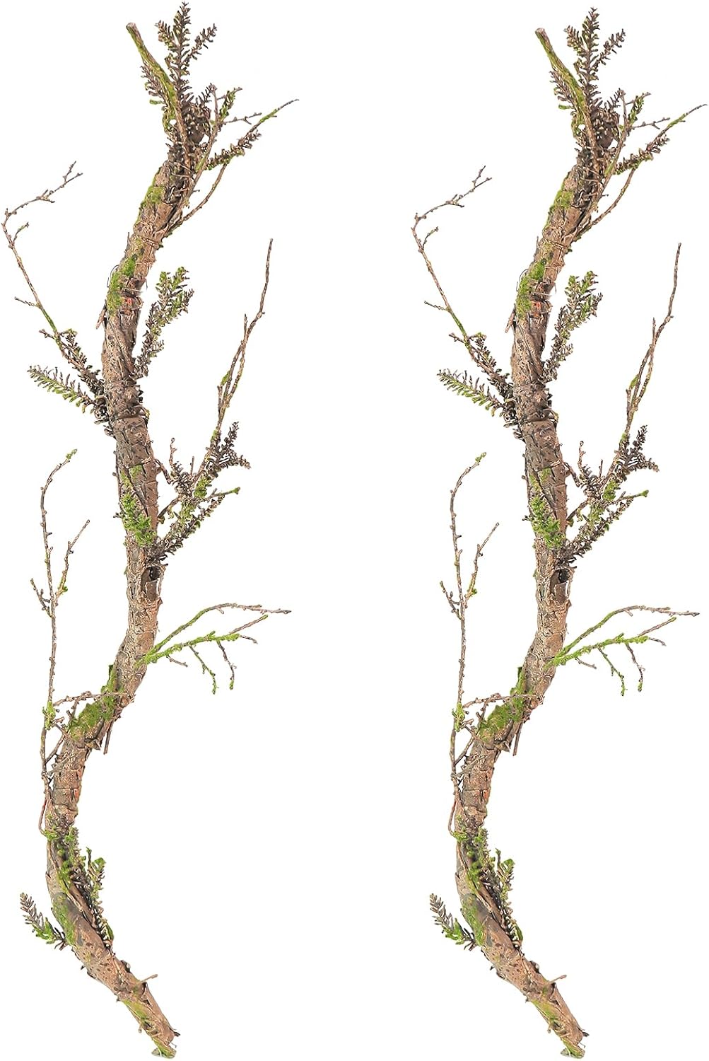 2Pcs 39.4inch Thick Bendable Artificial Tree Trunk Fake Large Wood Branches Twig Moss Grape Vine Garland Twisted Stick For Terrarium Outdoor Hanging Mantel Reptile Climbing Wall Yules Decorations