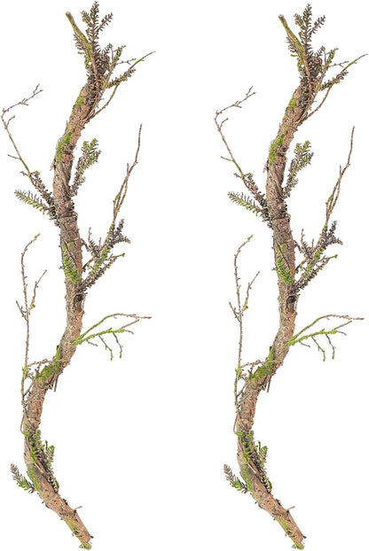 2Pcs 39.4inch Thick Bendable Artificial Tree Trunk Fake Large Wood Branches Twig Moss Grape Vine Garland Twisted Stick For Terrarium Outdoor Hanging Mantel Reptile Climbing Wall Yules Decorations
