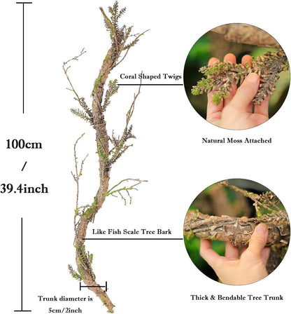 2Pcs 39.4inch Thick Bendable Artificial Tree Trunk Fake Large Wood Branches Twig Moss Grape Vine Garland Twisted Stick For Terrarium Outdoor Hanging Mantel Reptile Climbing Wall Yules Decorations