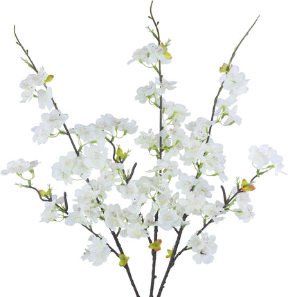 3 Pcs Artificial Cherry Blossom Branches Flowers White Silk Peach Flowers Bulk Faux Spring Branches Arrangement Fake Cherry Stems for Indoor Outdoor Party DIY Wedding Table Vase Decor
