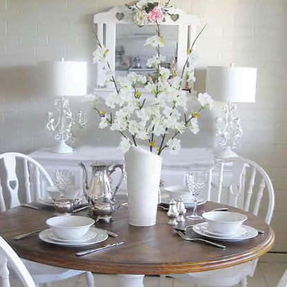3 Pcs Artificial Cherry Blossom Branches Flowers White Silk Peach Flowers Bulk Faux Spring Branches Arrangement Fake Cherry Stems for Indoor Outdoor Party DIY Wedding Table Vase Decor