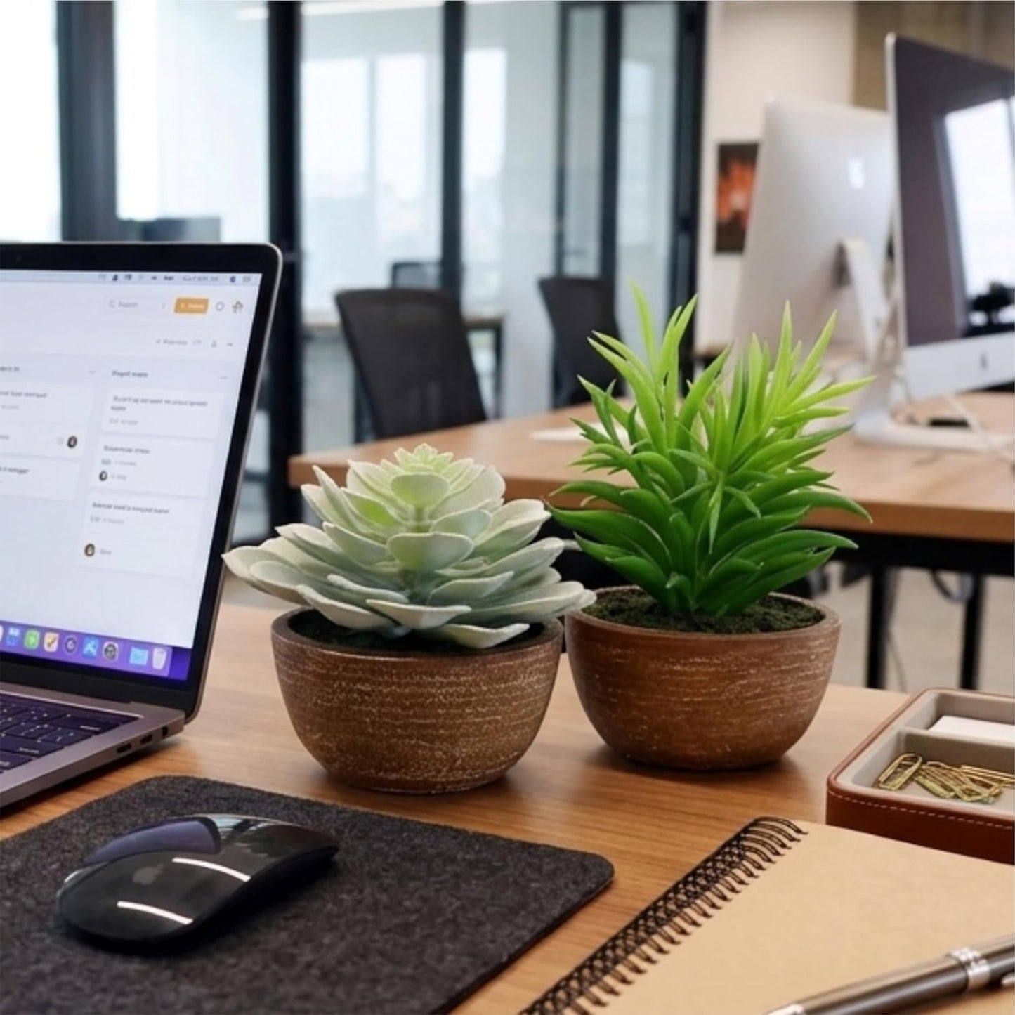 Artificial Succulents Plastic Artificial Green Plant for Office, Fake Succulents for Home Decoration (Set of 2 Succlents in Pots)