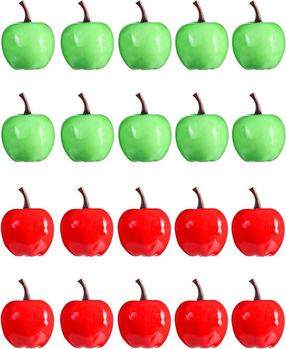 20 Pieces Artificial Apples, Fake Apples Realistic Fruits Simulation Red Green Apples for Christmas Tree Decoration Home Kitchen Photo Props Table Fruit Bowl Basket Samples (Mini Apples)