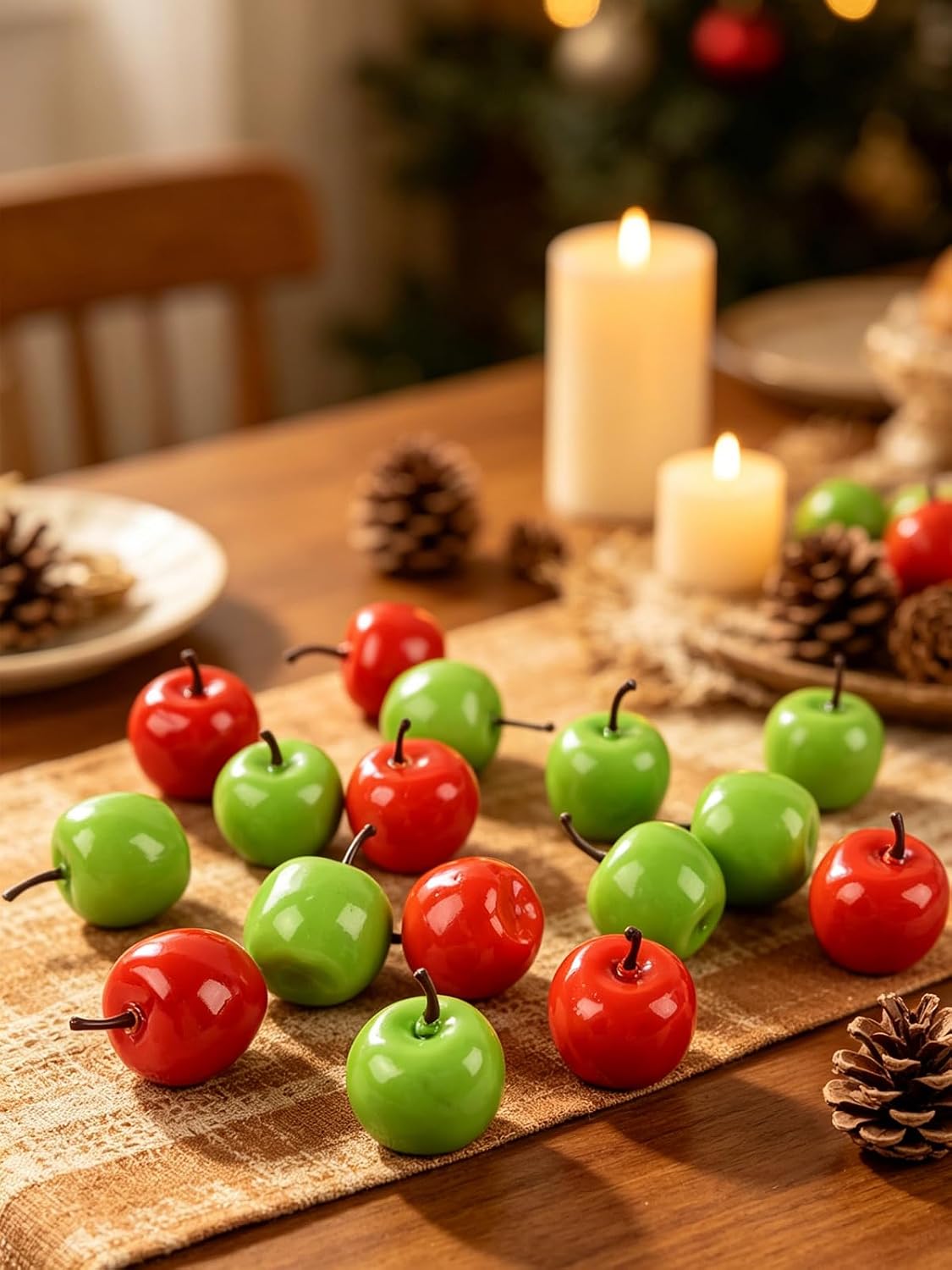 20 Pieces Artificial Apples, Fake Apples Realistic Fruits Simulation Red Green Apples for Christmas Tree Decoration Home Kitchen Photo Props Table Fruit Bowl Basket Samples (Mini Apples)