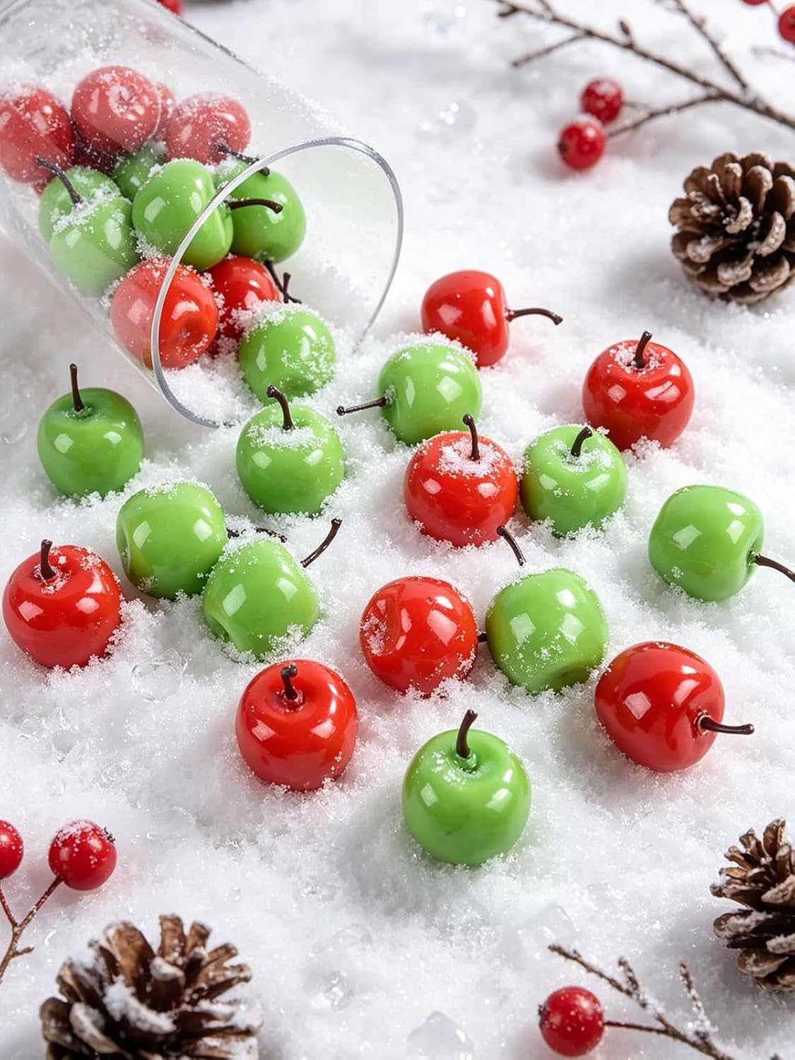 20 Pieces Artificial Apples, Fake Apples Realistic Fruits Simulation Red Green Apples for Christmas Tree Decoration Home Kitchen Photo Props Table Fruit Bowl Basket Samples (Mini Apples)