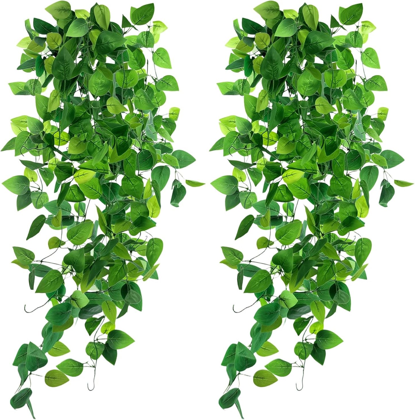2 PCS Fake Vines, Fake Pothos Hanging Plants Ivy Vines, Artificial | Greenery for Home Kitchen Wall Decor, Aesthetic Home Decor (No Baskets)