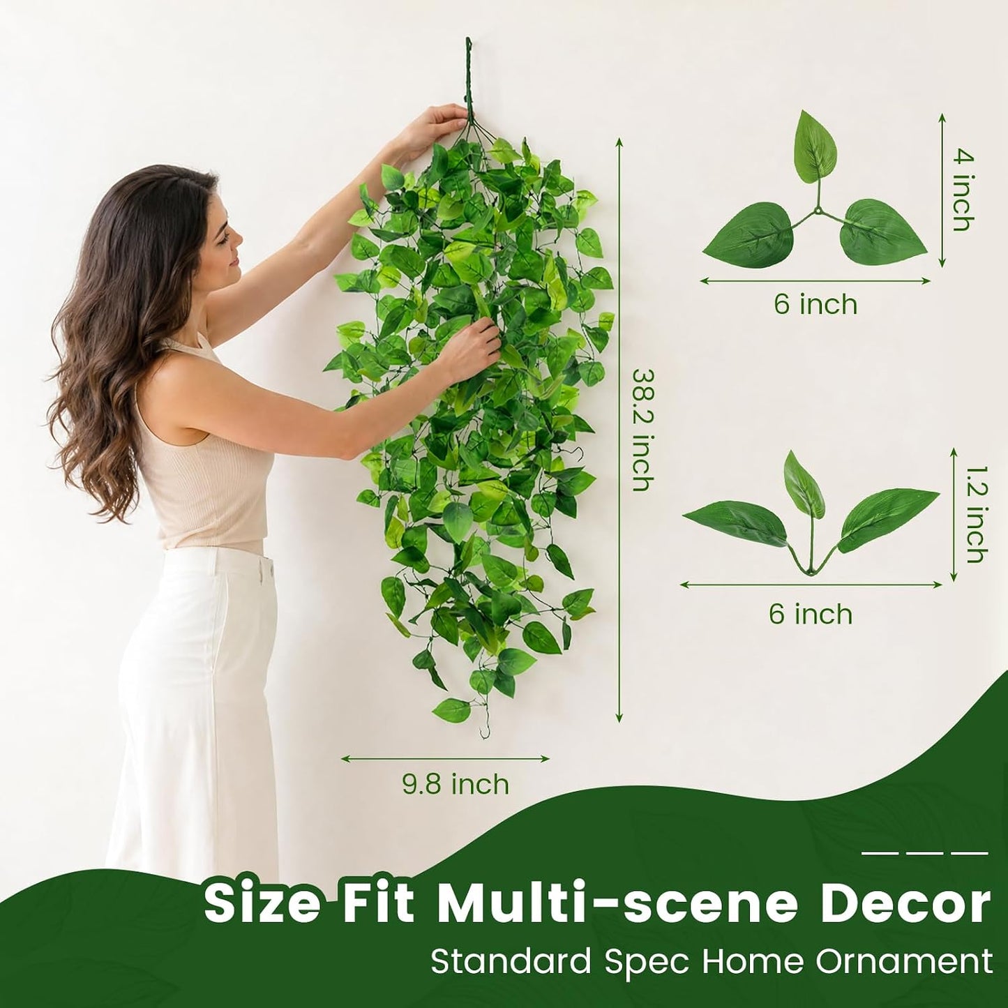 2 PCS Fake Vines, Fake Pothos Hanging Plants Ivy Vines, Artificial | Greenery for Home Kitchen Wall Decor, Aesthetic Home Decor (No Baskets)