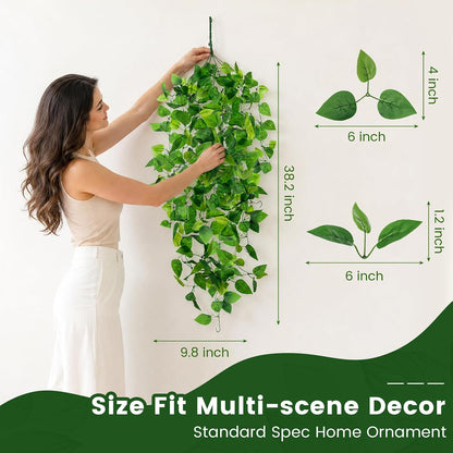 2 PCS Fake Vines, Fake Pothos Hanging Plants Ivy Vines, Artificial | Greenery for Home Kitchen Wall Decor, Aesthetic Home Decor (No Baskets)
