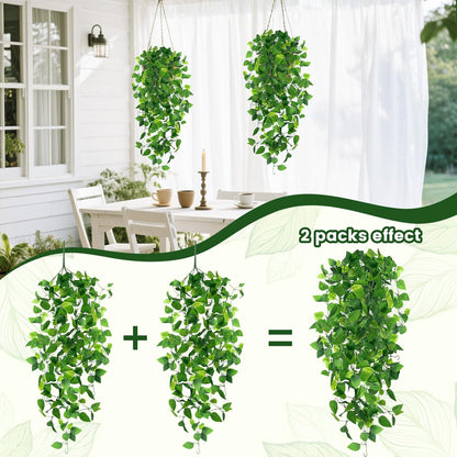 2 PCS Fake Vines, Fake Pothos Hanging Plants Ivy Vines, Artificial | Greenery for Home Kitchen Wall Decor, Aesthetic Home Decor (No Baskets)