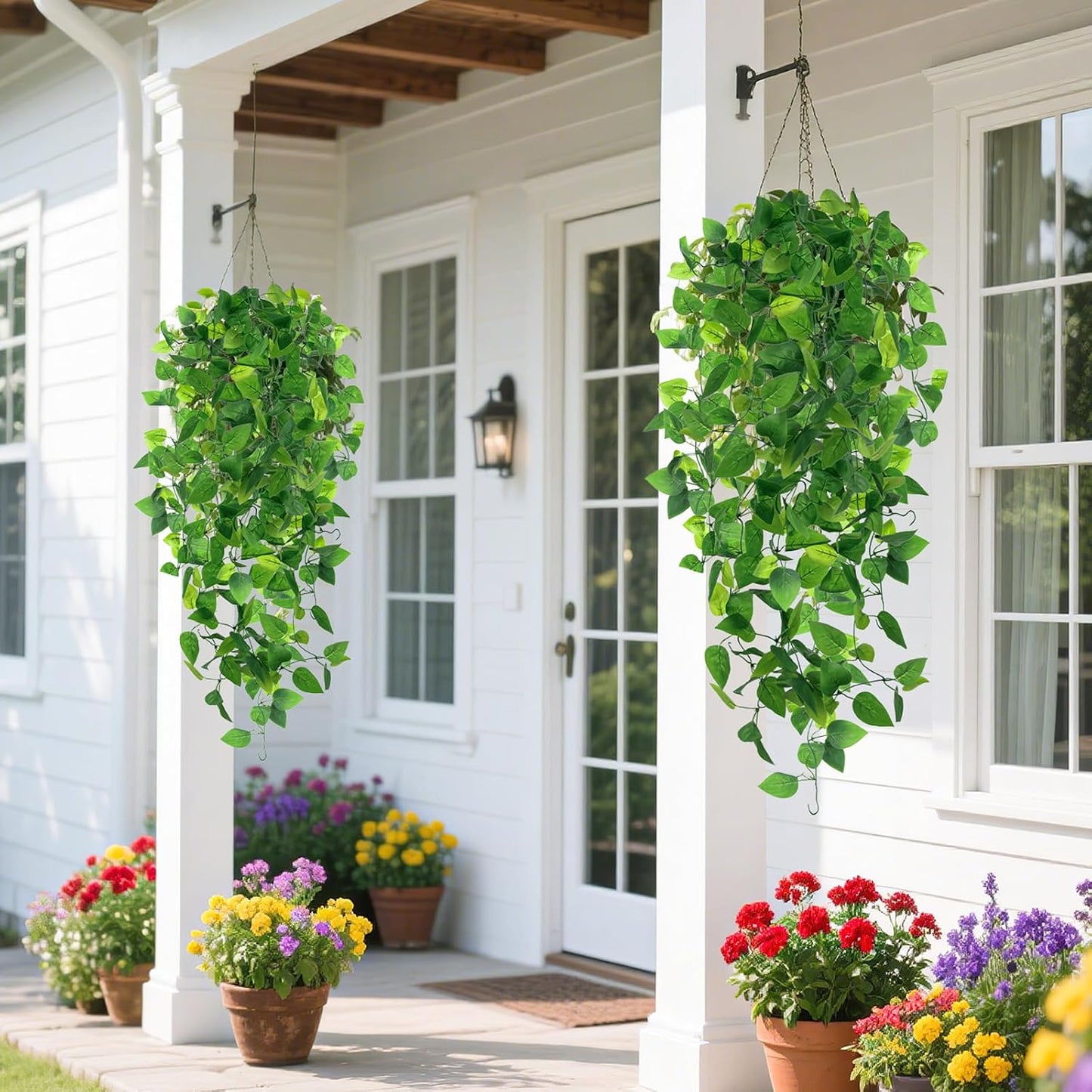 2 PCS Fake Vines, Fake Pothos Hanging Plants Ivy Vines, Artificial | Greenery for Home Kitchen Wall Decor, Aesthetic Home Decor (No Baskets)