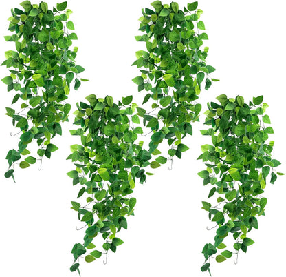 2 PCS Fake Vines, Fake Pothos Hanging Plants Ivy Vines, Artificial | Greenery for Home Kitchen Wall Decor, Aesthetic Home Decor (No Baskets)