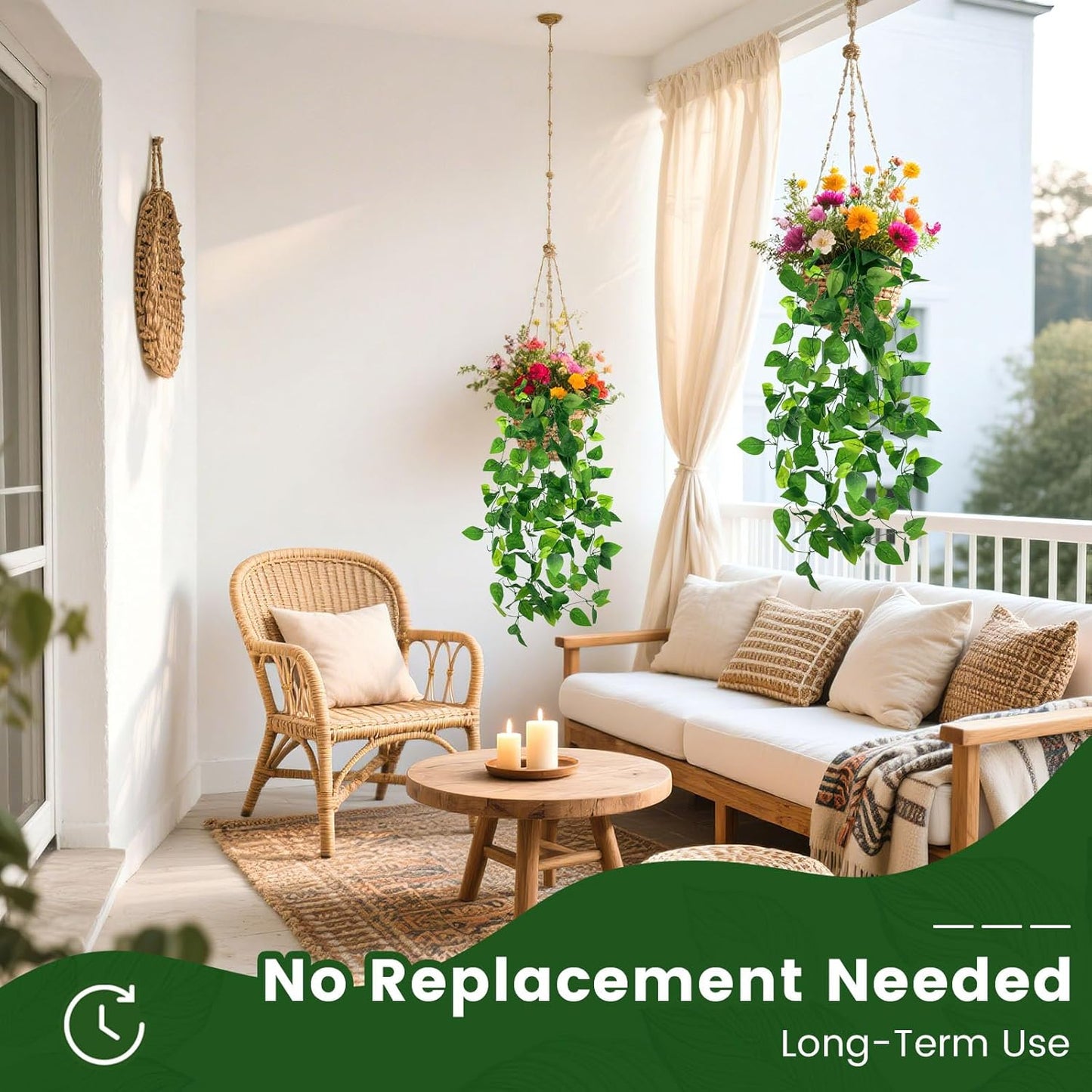 2 PCS Fake Vines, Fake Pothos Hanging Plants Ivy Vines, Artificial | Greenery for Home Kitchen Wall Decor, Aesthetic Home Decor (No Baskets)