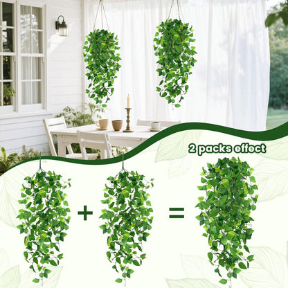 2 PCS Fake Vines, Fake Pothos Hanging Plants Ivy Vines, Artificial | Greenery for Home Kitchen Wall Decor, Aesthetic Home Decor (No Baskets)
