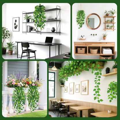 2 PCS Fake Vines, Fake Pothos Hanging Plants Ivy Vines, Artificial | Greenery for Home Kitchen Wall Decor, Aesthetic Home Decor (No Baskets)
