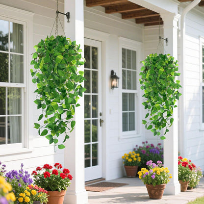 2 PCS Fake Vines, Fake Pothos Hanging Plants Ivy Vines, Artificial | Greenery for Home Kitchen Wall Decor, Aesthetic Home Decor (No Baskets)