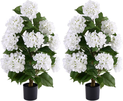 Artificial Hydrangea Trees, White, 30 in, 2 Pack